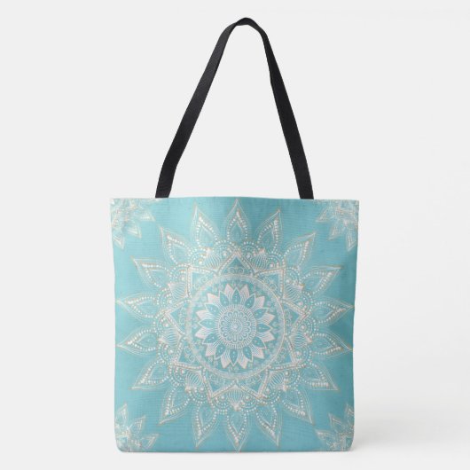 Elegant White Gold Mandala Sky Blue Design Tote Bag (Voorkant)