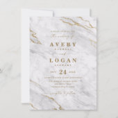 Elegant White & Gold Marble & Glitter Wedding Invi Kaart (Voorkant)