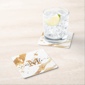 Elegant White Gold Marble Hand Lettered Monogram Kartonnen Onderzetters (Insitu)