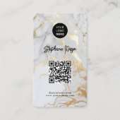 Elegant White Gold Marble Logo & QR Code Moderne Visitekaartje (Voorkant)
