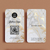Elegant White Gold Marble Logo & QR Code Moderne Visitekaartje