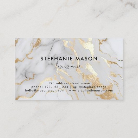 Elegant White Gold Marble Logo Script Modern Visitekaartje (Achterkant)