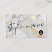 Elegant White Gold Marble Logo Script Modern Visitekaartje (Voorkant)