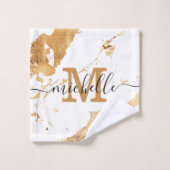 Elegant White Gold Marble Monogram Bad Handdoek (Wasdoekje)