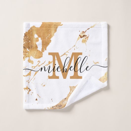 Elegant White Gold Marble Monogram Bad Handdoek (Wasdoekje)