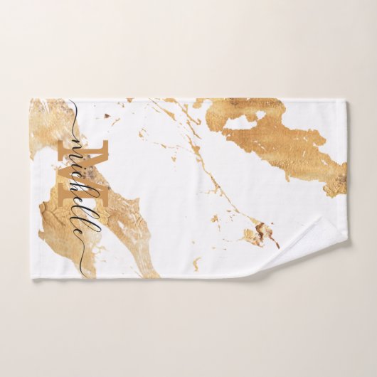 Elegant White Gold Marble Monogram Bad Handdoek (Handdoek)
