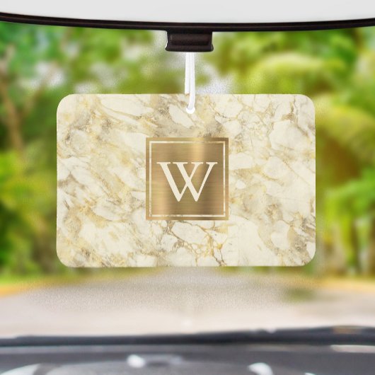 Elegant White Gold Marble Monogram Luchtverfrisser