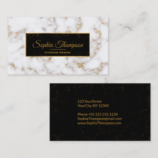 Elegant White Gold Marble Name - Visitekaartje (Voorkant / Achterkant)