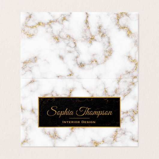 Elegant White Gold Marble Name - Visitekaartje (Buitenkant ongevouwen)