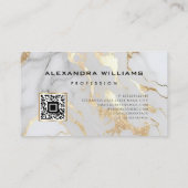 Elegant White Gold Marble QR Code Scissor Modern Visitekaartje (Achterkant)