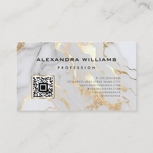 Elegant White Gold Marble QR Code Scissor Modern Visitekaartje (Achterkant)