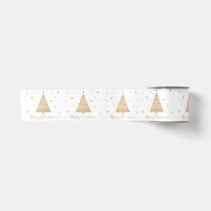 Elegant White Gold Merry-kerstboomsterren Satijnen Lint