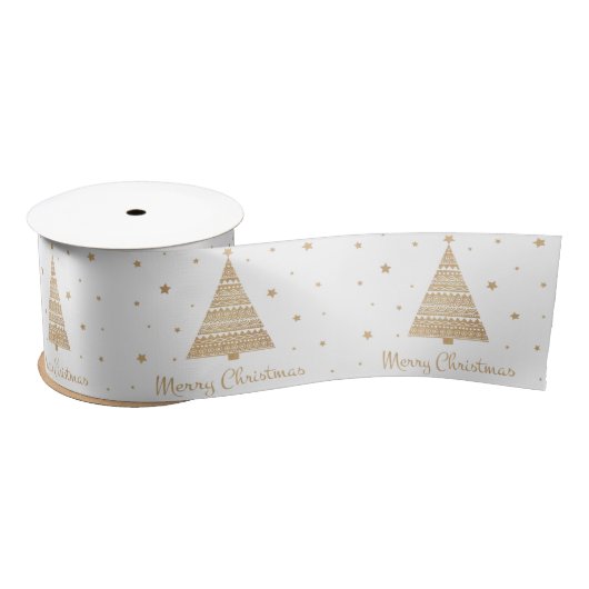 Elegant White Gold Merry-kerstboomsterren  Satijnen Lint (Spoel)