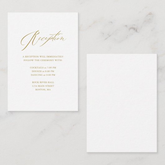 Elegant White Gold Modern Script Weddenschap Informatiekaartje (Voorkant / Achterkant)