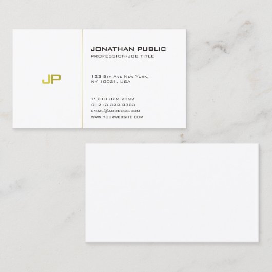 Elegant White Gold Modern Simple Plain Monogram Visitekaartje (Voorkant / Achterkant)