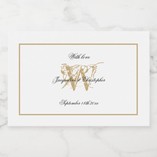 Elegant White & Gold Monogram Classic Wedding Mini Likeurfles Etiket (Enkel label)