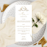 Elegant White Gold Monogram Crown Crest Wedding Menu<br><div class="desc">Elegant monogrammed bruiloft menu met prachtige handgetekende kroon monogram en moderne handgeschreven kalligrafie. Eenvoudige en elegante stijl. Capaciteit om met uw menu te personaliseren. Ontwerp in wit en goud. Monogram en Menu in de kalligrafie van het Manuscript in faux gouden folie. Monogram letters en menubeschrijving in gouden tinten. Capaciteit om...</div>