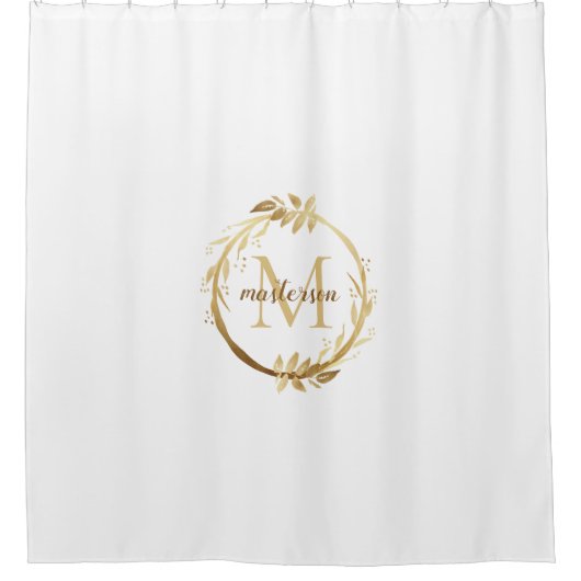 Elegant White Gold Monogram Eucalyptus Wreate Douchegordijn (Voorkant)