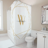 Elegant White Gold Monogram Geometric Name Script Douchegordijn (In situ)
