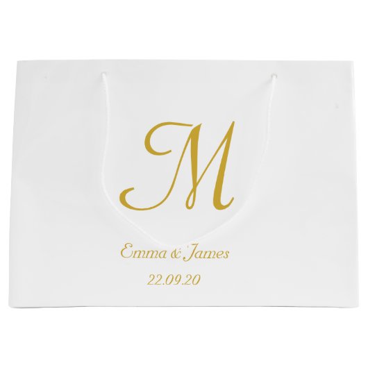 Elegant White & Gold Monogram Name Persoonlijk Groot Cadeauzakje (Voorkant)