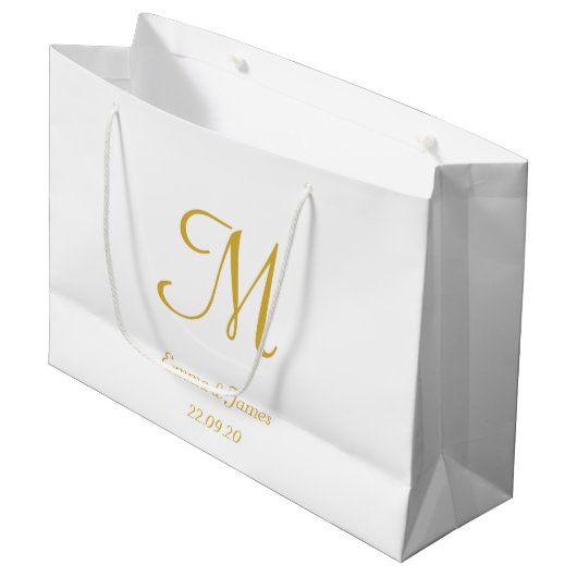 Elegant White & Gold Monogram Name Persoonlijk Groot Cadeauzakje (Voorkant Gekanteld)