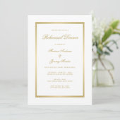 Elegant White Gold Monogram Rehearsal Dinner Kaart (Staand voorkant)