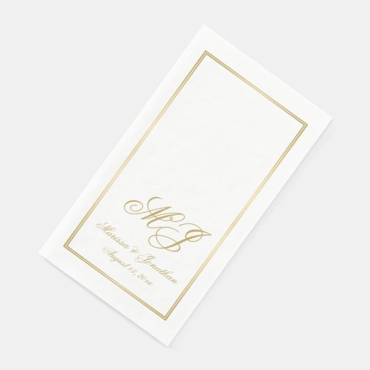 Elegant White Gold Monogram Script Weddenschap Servet (Hoek)