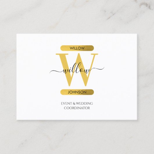 Elegant White Gold Monogram Social Media QR Code Visitekaartje (Voorkant)