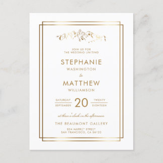 Elegant White & Gold Mountain Wedding Uitnodiging Briefkaart