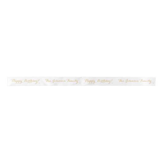 Elegant White Gold Name Happy Birthday Gift Wrap Satijnen Lint (Voorkant)