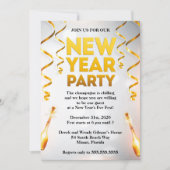 Elegant White & Gold New Years Eve Party Kaart (Voorkant)