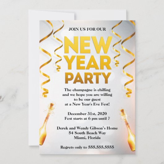 Elegant White & Gold New Years Eve Party Kaart (Voorkant)