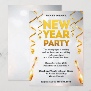 Elegant White & Gold New Years Eve Party Kaart