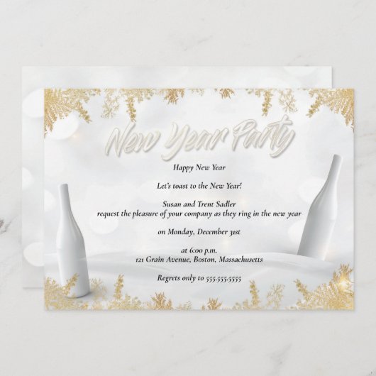 Elegant White & Gold New Years Eve Party Kaart (Voorkant / Achterkant)