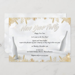 Elegant White & Gold New Years Eve Party Kaart