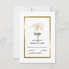 Elegant White Gold Palm Tree Modern Wedding RSVP Kaartje
