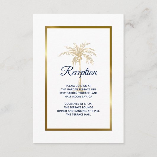 Elegant White Gold Palm Tree Weddenschap Informatiekaartje (Voorkant)