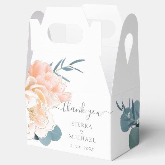 Elegant White Gold Peach Cream Floral Wedding Bedankdoosjes (Geopend)