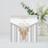 Elegant White Gold Pearl Birthday Party Kaart (Staand voorkant)