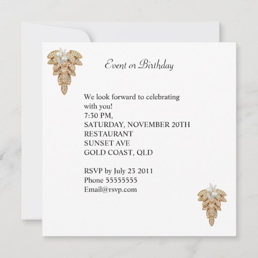 Elegant White Gold Pearl Birthday Party Kaart (Achterkant)