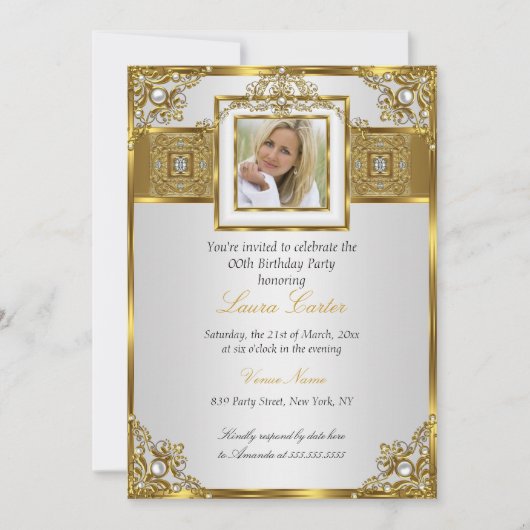 Elegant White Gold Pearl Damask Foto van 2 oktober Kaart (Voorkant)