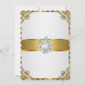 Elegant White Gold Pearl Damask Foto van Birthday Kaart (Achterkant)