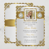 Elegant White Gold Pearl Damask Foto van Birthday Kaart (Voorkant / Achterkant)