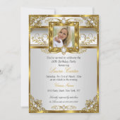 Elegant White Gold Pearl Damask Foto van dag 4 Kaart (Voorkant)