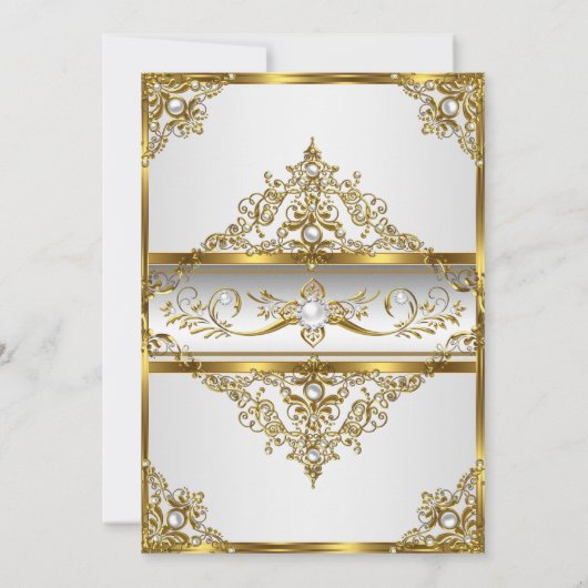 Elegant White Gold Pearl Damask Foto van dag 4 Kaart (Achterkant)