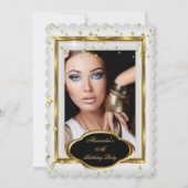 Elegant White Gold Photo Birthday Party 3 Kaart (Voorkant)