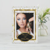 Elegant White Gold Photo Birthday Party 3 Kaart (Staand voorkant)