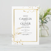 Elegant White & Gold Photo Wedding Invitation Kaart (Staand voorkant)