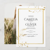 Elegant White & Gold Photo Wedding Invitation Kaart (Voorkant / Achterkant)