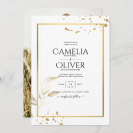 Elegant White & Gold Photo Wedding Invitation Kaart